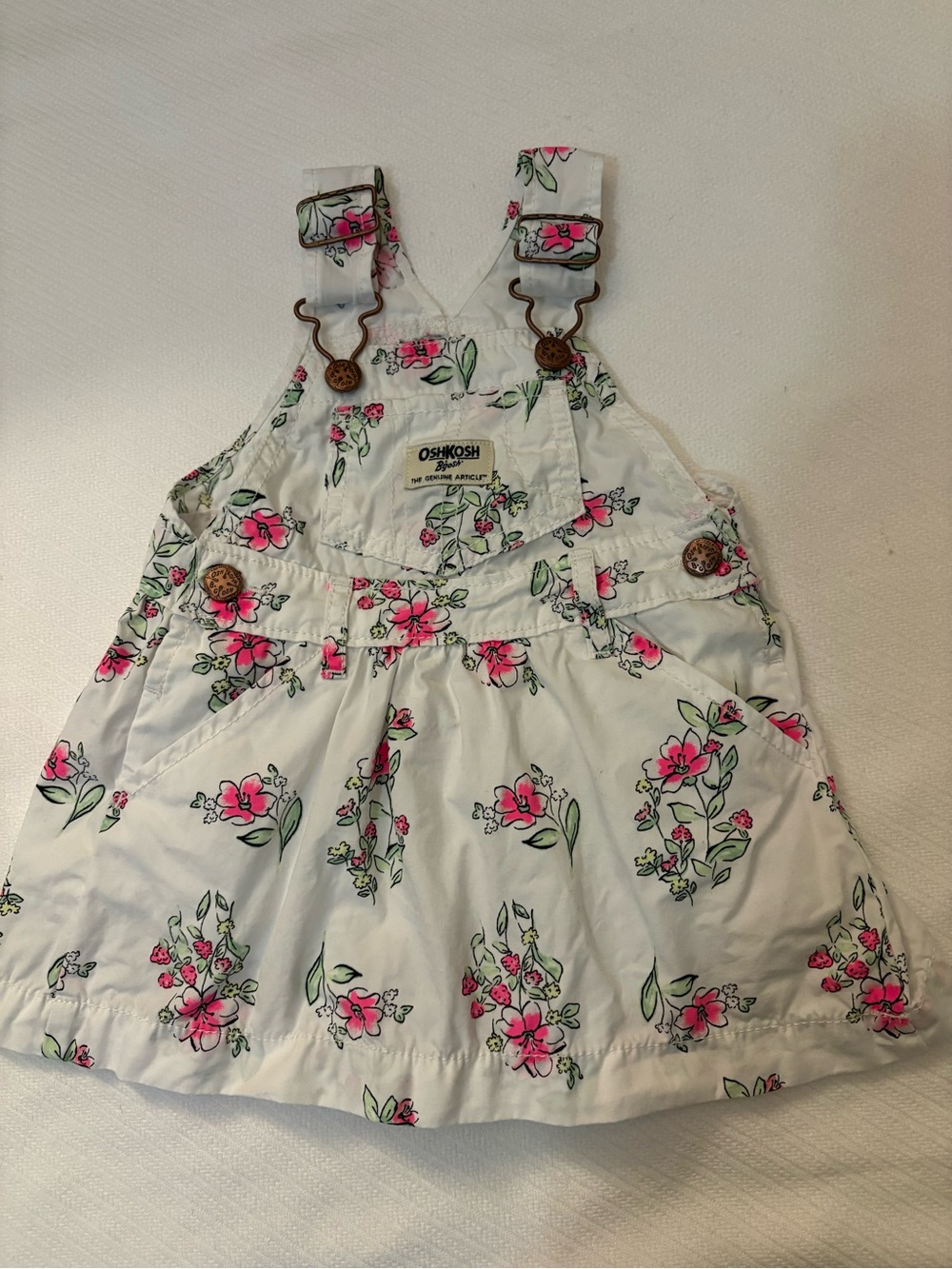OshKosh B'gosh White Floral Pink Overall Dress